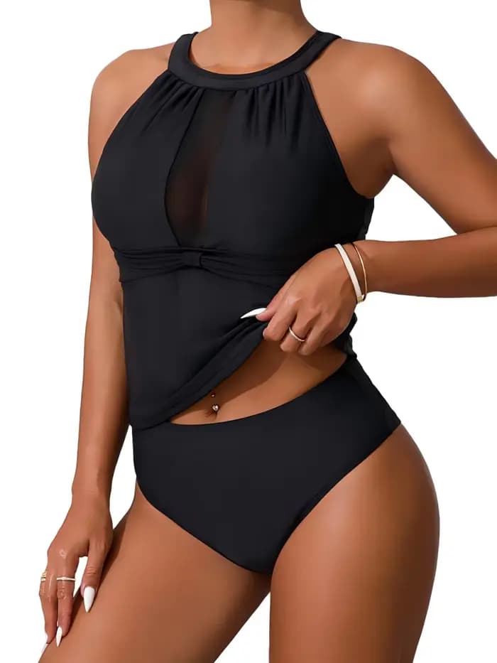 Licou Tankini 2026 maille noir maillot de bain femmes deux pièces Triangle maillots
