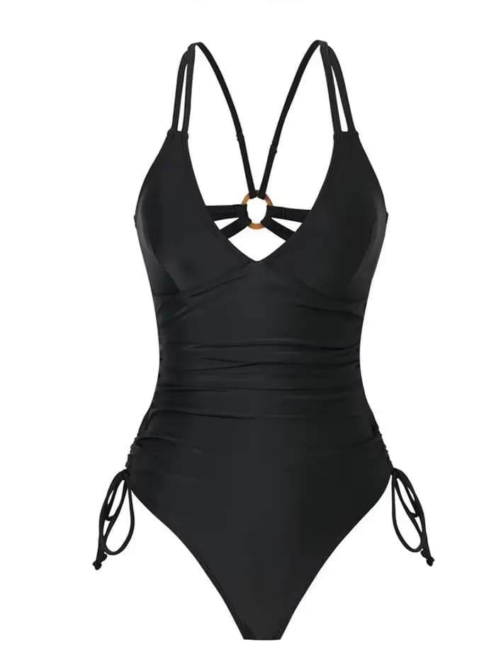 Vzvn Maillot de bain une pièce sexy vintage sans manches taille haute pour femme