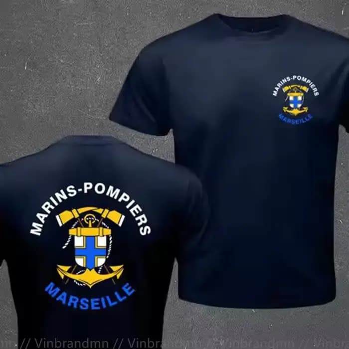 Marins français pompiers Marseille bataillon de feu Naval T-shirt hommes à manches courtes décontracté 100% coton T-shirt mode classique T-shirt