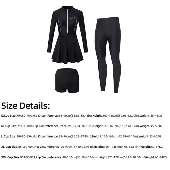 3pcs Beachwear Long Sleeve Swimsuit Tights Bikini Underwater Clothings Swim Dress with Pants Solid Color Sun Protection
