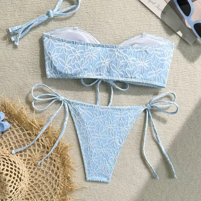 Sexy plaine Bandeau Bikini ensemble coquille concepteur maillot de bain Push Up Micro Bikinis Biquini Sexy maillot de bain cravate côté Triangle maillots de bain