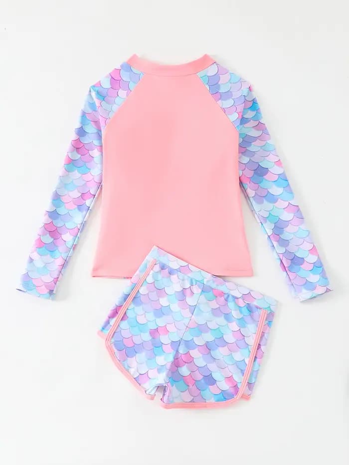 Maillot de bain fille 2025 rose à manches longues