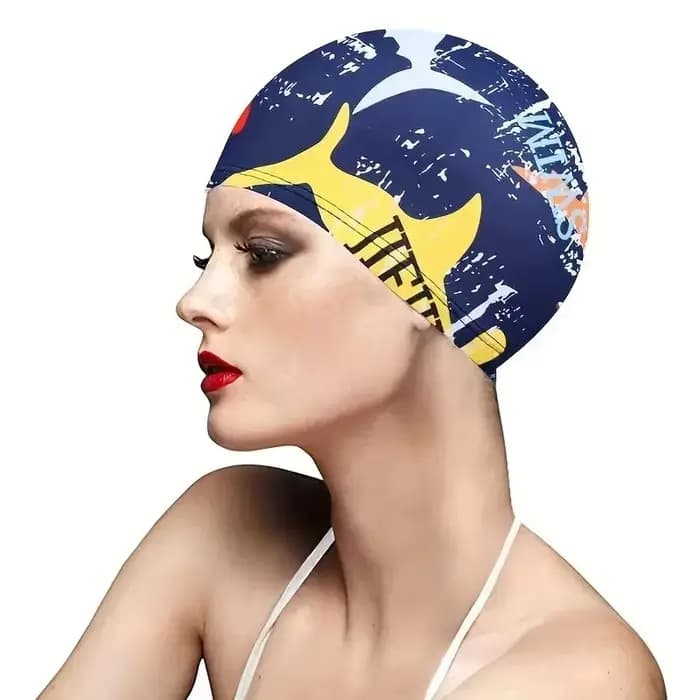 DIZETION Bonnet de bain avec protection auditive et motif antidérapant imprimé feuilles pour adultes pour la piscine