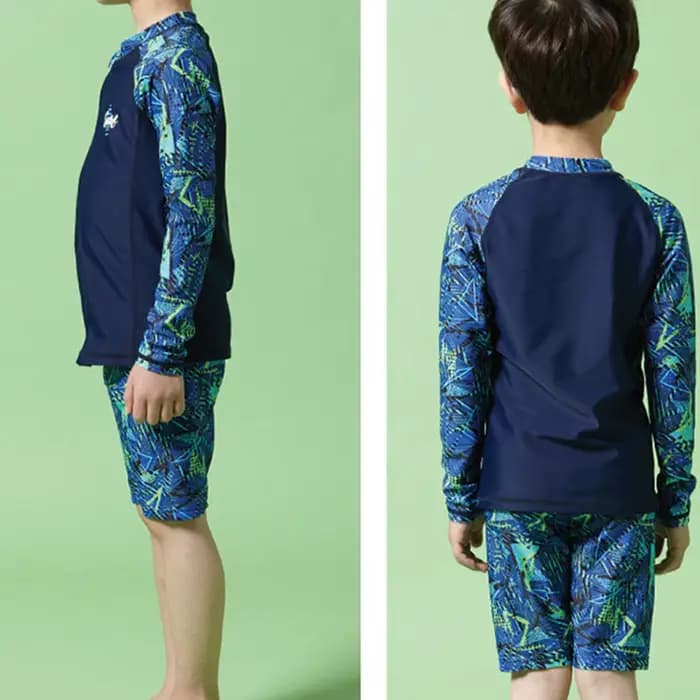 Maillot de bain à manches longues pour enfants, protection solaire pour garçons, haut à fermeture éclair avec short, chapeau anti-éruption, combinaison de plage, piscine, bain trempé