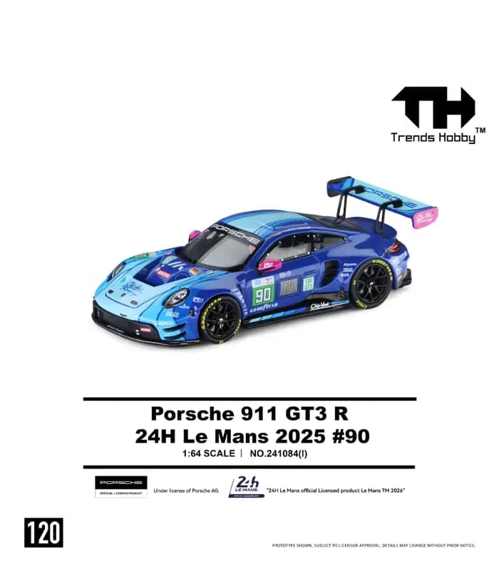 TH 1:64 Porsche 911 GT3 R-2025 Le Mans LMGT3 Modèle de voiture de course en alliage