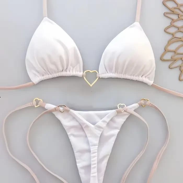 2025 couleur unie blanc Bikini femmes costume taille basse à lacets maillot de bain deux pièces ensemble maillots