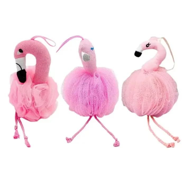 Éponges de bain flamant rose pour enfants, Loofah, Pouf de bain en maille, jouet Animal, éponge de bain colorée, boules d'épurateur de corps, maille de douche pour enfants
