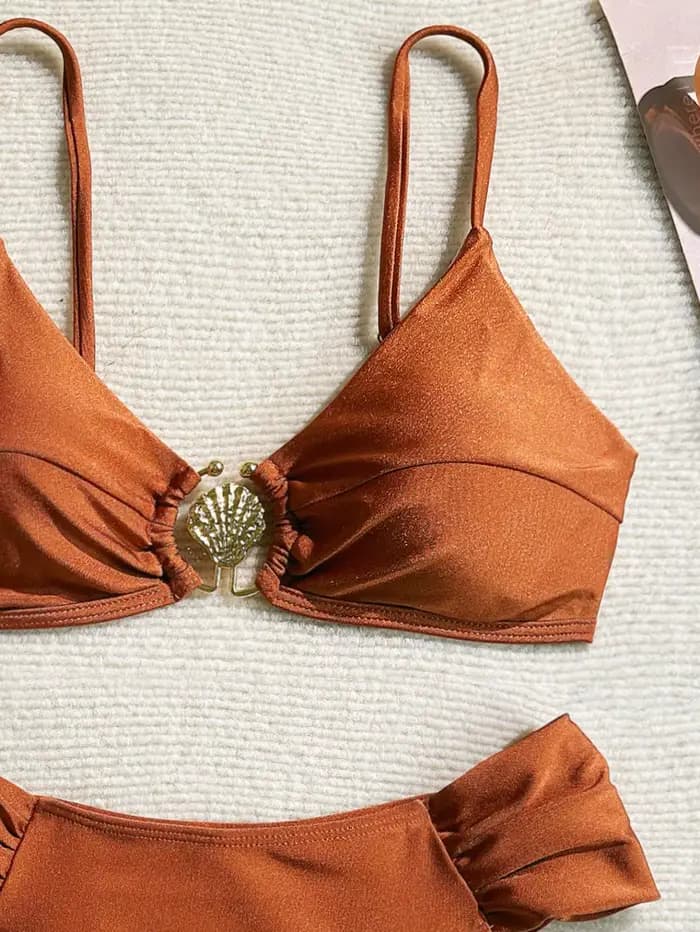 Ensemble bikini sexy plissé taille haute 2026 pour femme