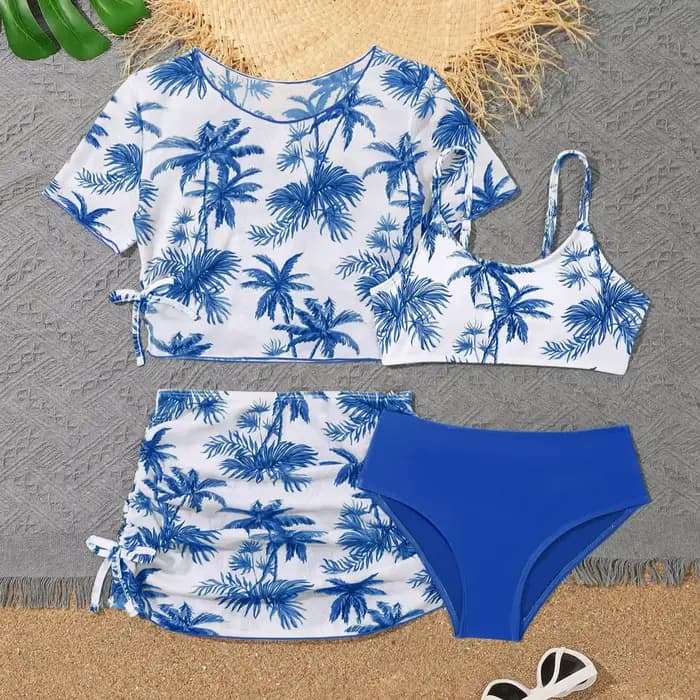 Maillot de bain bikini 4 pièces pour fille, maillot de bain sport imprimé avec short, ensemble de maillots de bain pour adolescente, maillot de bain de plage tendance