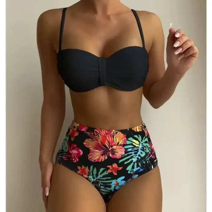 Sexy Bandeau Bikini femmes maillot de bain impression florale taille haute Bikinis ensemble femme été natation maillots de bain brésilien Biquini
