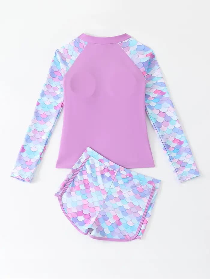 Maillot de bain fille 2025 rose à manches longues