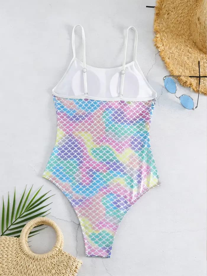 Maillot de bain une pièce imprimé écailles de sirène pour femmes