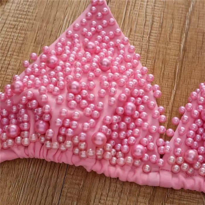 Bikini blanc nacré 2021 pour femme, maillot de bain sexy dos nu à lacets, micro mini rose, ensemble de plage 2 pièces avec string