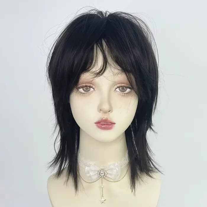 Perruques synthétiques courtes à tête de mulet avec frange pour hommes, cheveux lisses, noirs, gris, verts, pour fête quotidienne, Cosplay