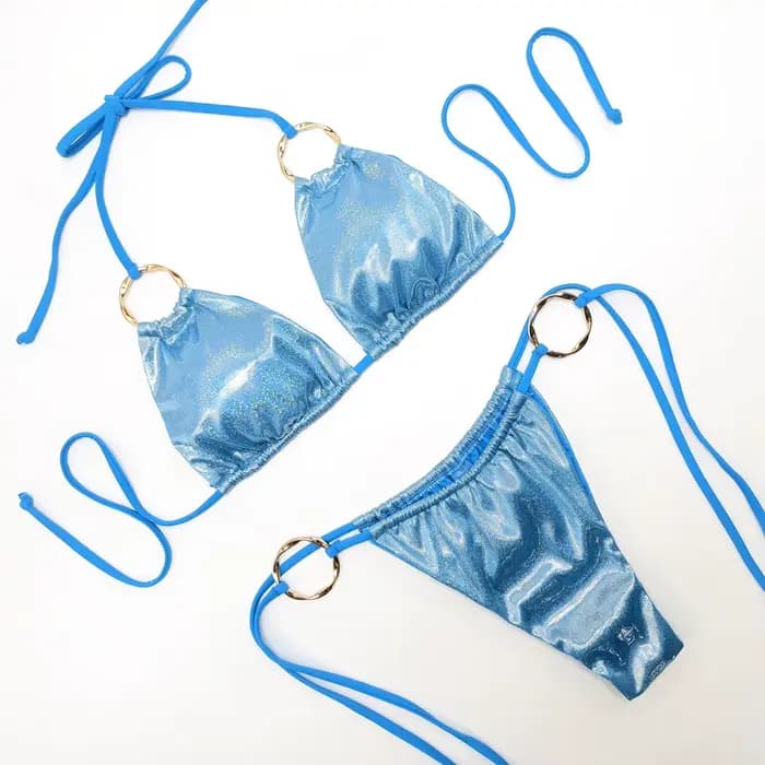 Brillant scintillant licou à bretelles Bikinis femme maillot de bain femmes Laser irisé anneau maillots de bain deux pièces Bikini ensemble maillot de bain