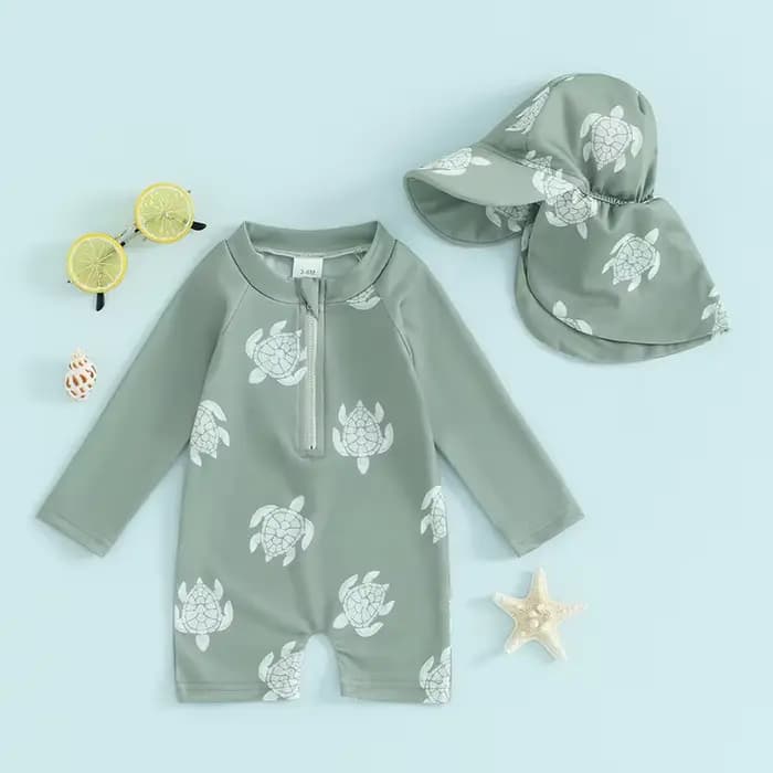Maillot de bain à manches longues et fermeture éclair pour bébé garçon