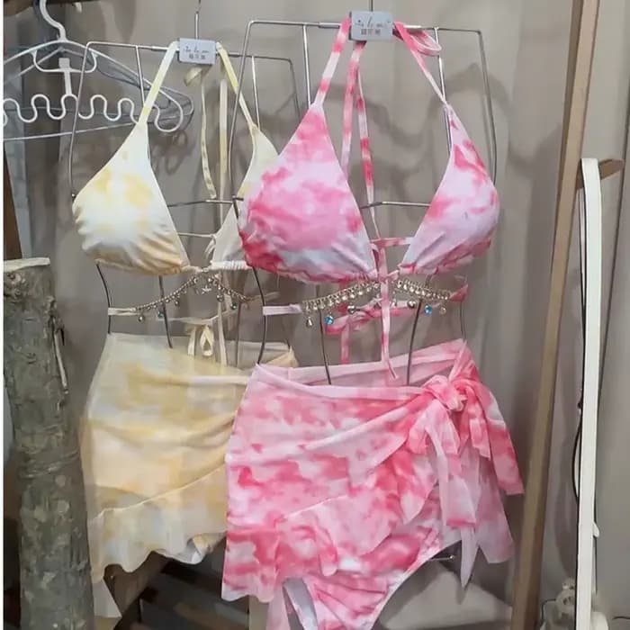 Maillot de bain bikini sexy pour femme, style vacances à la plage, mini robe à trois points, amincissant, petite poitrine, idéal pour la natation à la plage