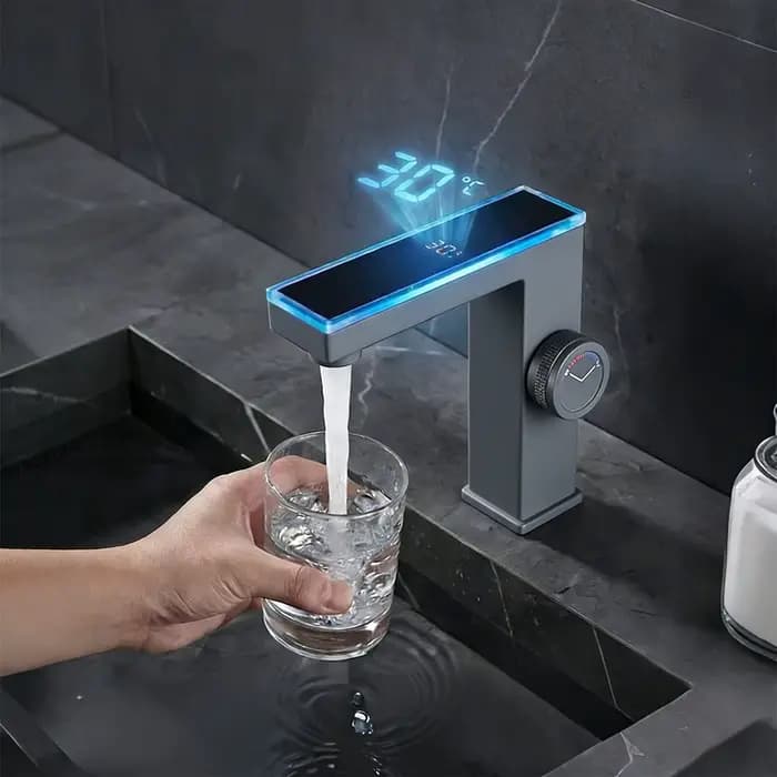 Robinet de lavabo noir, blanc, gris, de luxe, avec affichage numérique, mitigeur eau chaude et froide, à poser sur le comptoir, pour lavabo sur pied mitigeur salle de bain robinets salle de bain intel
