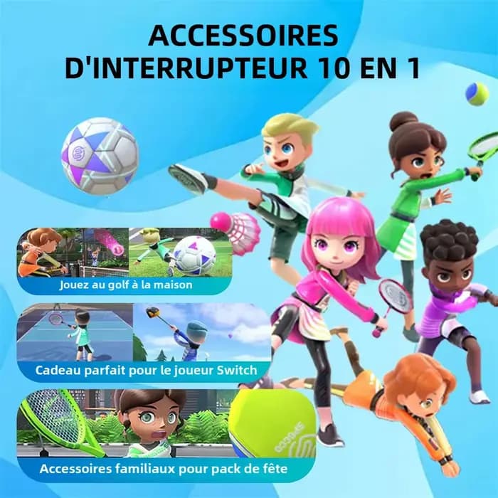 Ensemble d'accessoires de sport 10 en 1 pour Nintendo Switch, Kit d'accessoires de sport de jeu Oled avec Clubs de Golf
