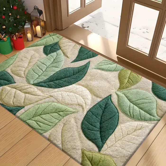 Tapis de bain à motif de feuilles vertes, tapis antidérapant en flanelle douce, pour salle de bain, cuisine, entrée, décoration de douche, cadeau de pendaison de crémaillère