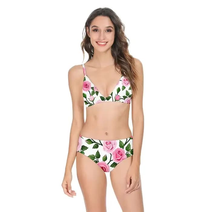 Femmes Sexy Bikini maillot de bain taille haute fleurs imprimé décontracté multicolore dos nu maillots