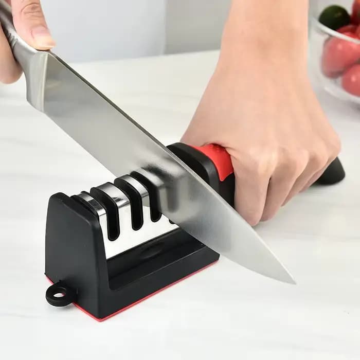 Affûteur de couteaux de cuisine multifonctionnel, pierre à aiguiser domestique à trois usages, 4 segments, noir