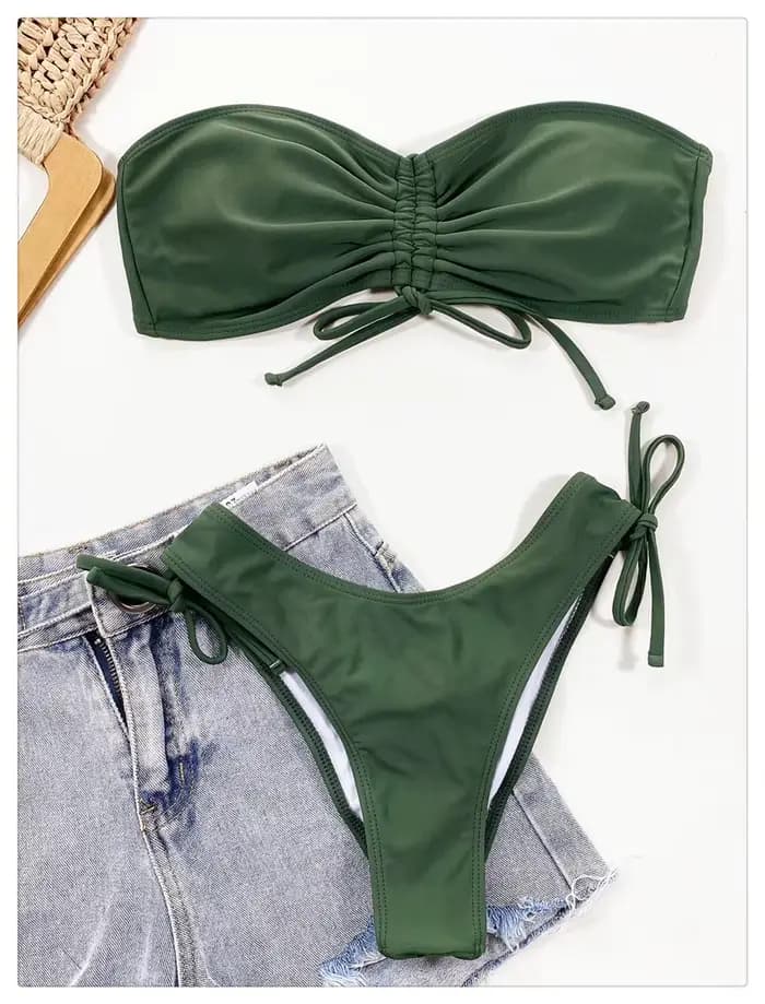 Bikini à volants solide maillot de bain Bandeau