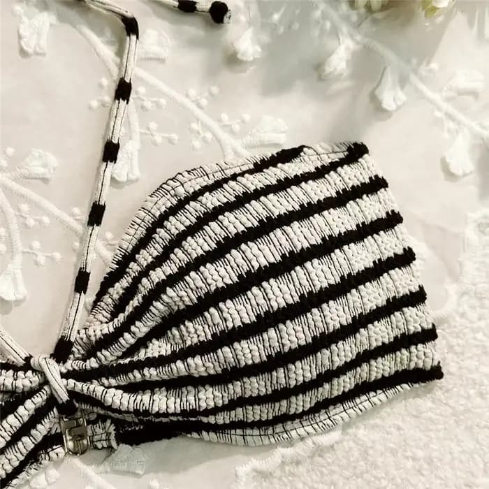 Ensembles de bikinis bandeau à imprimé rayé et à nouer, maillot de bain sexy froncé pour femme, style brésilien, collection 2026