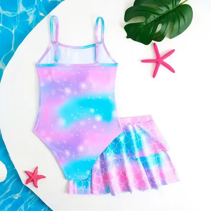 Maillot de bain une pièce imprimé sirène pour filles 2026 et jupe de plage pour enfants – Tenue de bain et de plage pour enfants