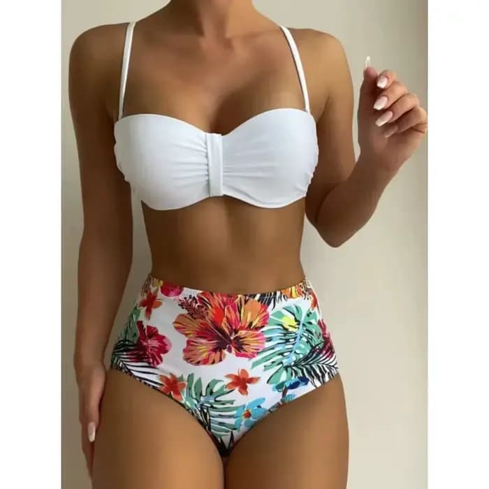 Sexy Bandeau Bikini femmes maillot de bain impression florale taille haute Bikinis ensemble femme été natation maillots de bain brésilien Biquini