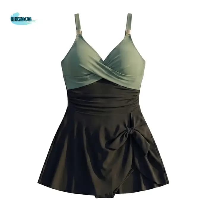 Maillot de bain femme slim fit sans manches plissé col en V pour l'été – Tenue de plage