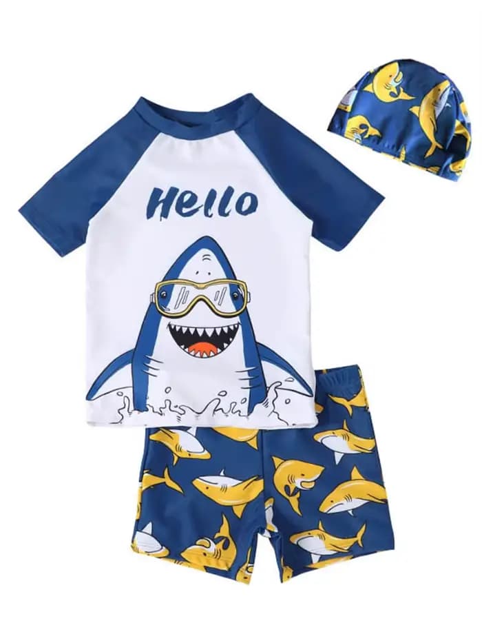 Maillot de bain enfant garçon 2026 Nouveau motif requin Manches courtes
