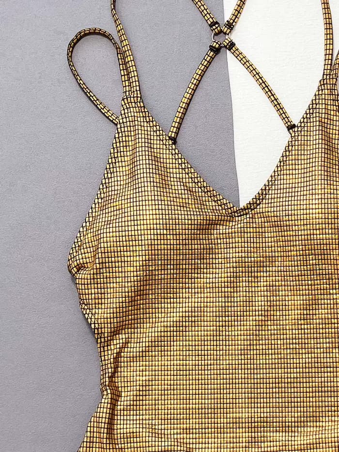 Sexy paillettes or seuqine maillot de bain une pièce dos bandage maillot de bain maillots de bain femmes tenues de plage biquini tankini