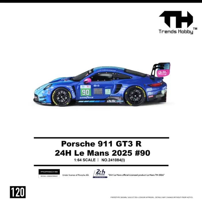TH 1:64 Porsche 911 GT3 R-2025 Le Mans LMGT3 Modèle de voiture de course en alliage