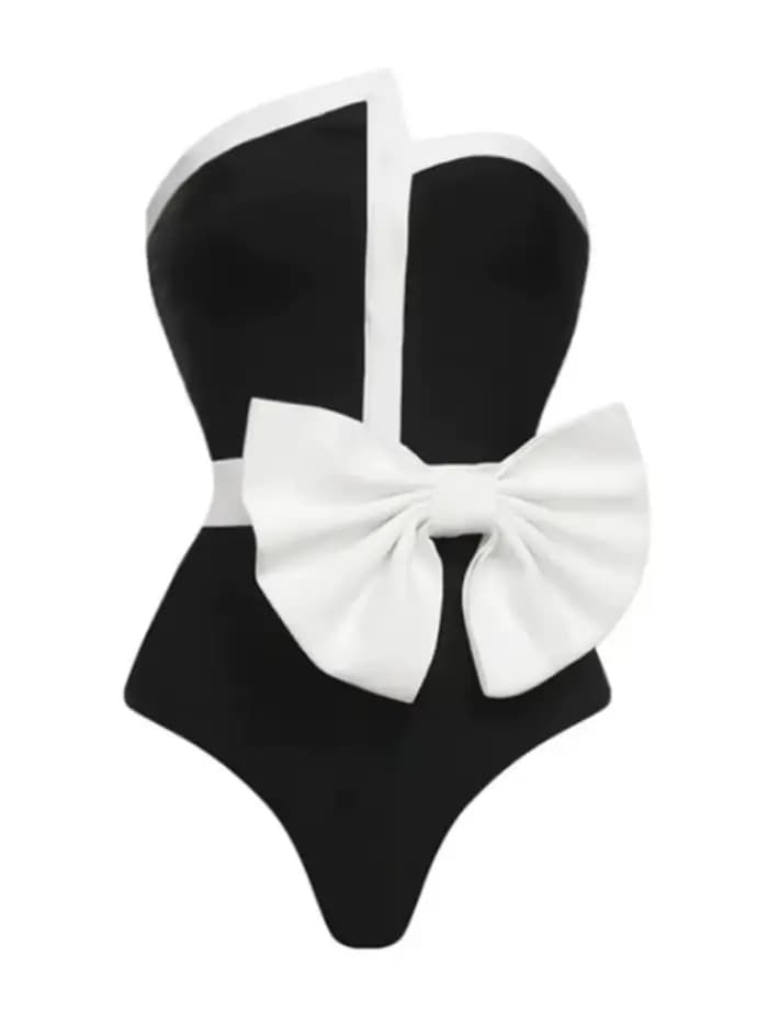 Maillot de bain une pièce noir et blanc pour femmes, modèle patchwork, taille haute, vêtements de plage