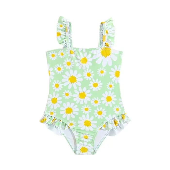 Maillot de bain une pièce imprimé Floral, extensible, à volants, sans manches, pour enfants de 2 3 4 5 6 ans, été