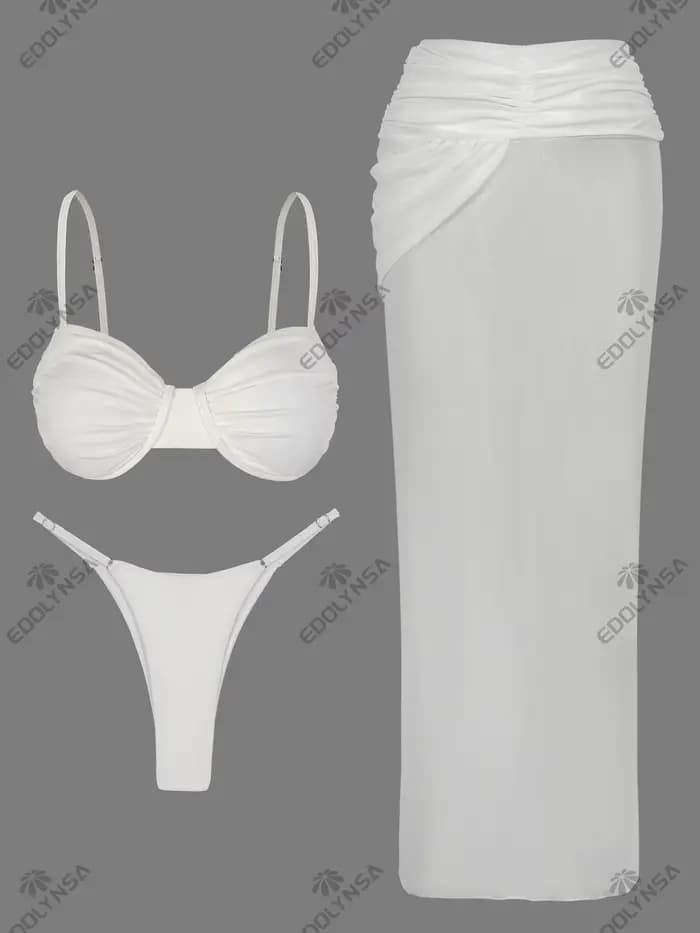 Ensemble Bikini blanc élégant 3 pièces pour femmes