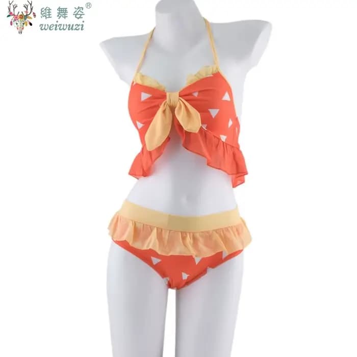 Costume de Cosplay Nezuko Shinobu pour femmes adultes, Anime japonais, Bikini, plage, Halloween, ensemble de maillot de bain fendu, doux et mignon