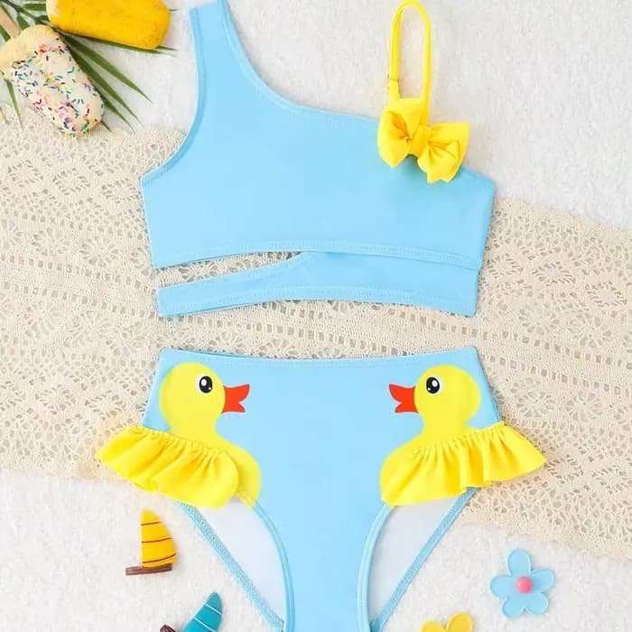 Maillot de bain bikini taille haute à volants pour petites filles 2026