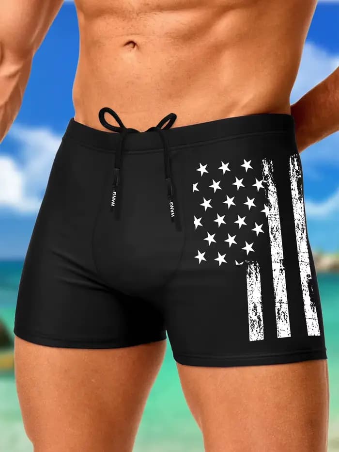 Shorts de bain pour hommes avec motifs sportifs audacieux, tissu extensible à séchage rapide, idéal pour la piscine et les séances d'entraînement en salle de sport
