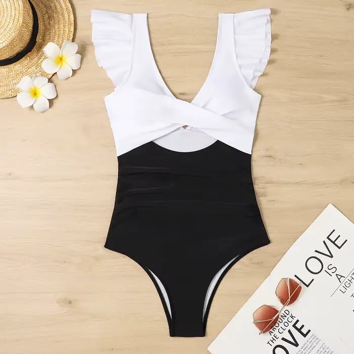 2025 évider croix Ztvitality maillot de bain une pièce solide à volants maillots de bain femmes maillot de bain femme vêtements de plage
