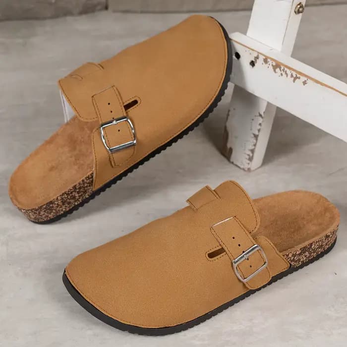 Mules décontractées à enfiler de couleur unie pour hommes, semelle souple confortable antidérapante et durable, conception à bout rond, tige en tissu confortable, semelle en PVC, fermeture à enfiler, 