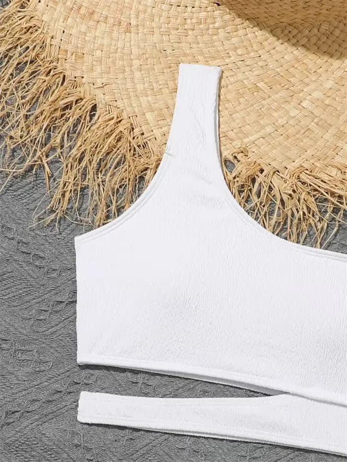 Maillot de bain fille Bikini 2026 nouveau solide une épaule Bikinis ensemble maillots de bain pour enfants été taille haute enfants vêtements de plage maillot de bain