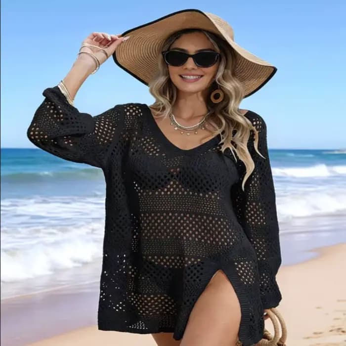 Robe de plage en maille crochetée pour femme