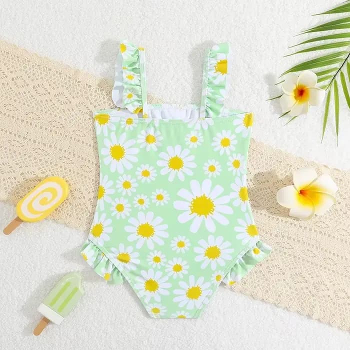 Maillot de bain une pièce imprimé Floral, extensible, à volants, sans manches, pour enfants de 2 3 4 5 6 ans, été