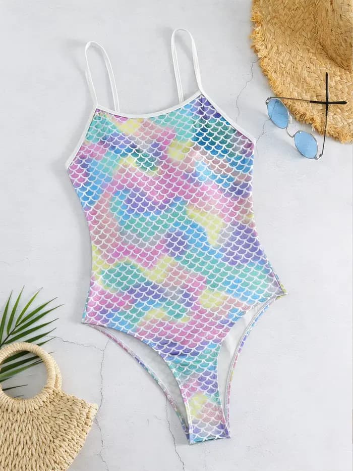 Maillot de bain une pièce imprimé écailles de sirène pour femmes