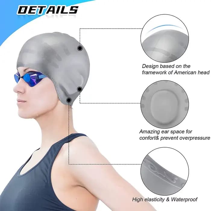 Bonnet de bain en Silicone, couleur unie, Protection des oreilles, imperméable, détachable, Durable, grand, haute élasticité, cheveux longs