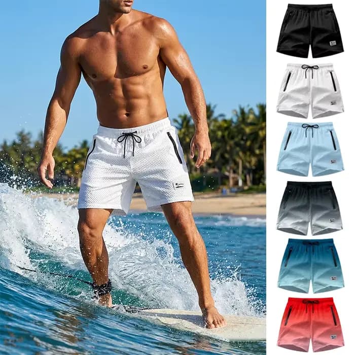 Shorts de plage en seersucker pour hommes avec doublure en mesh, shorts de plage décontractés d'été avec poches zippées, shorts de bain à séchage rapide, maillots de bain