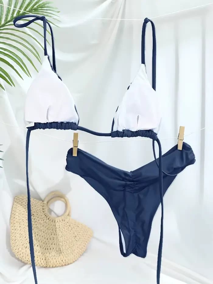 Sexy plis Bikini ensemble solide Micro Bikinis femmes maillot de bain femme Triangle maillots