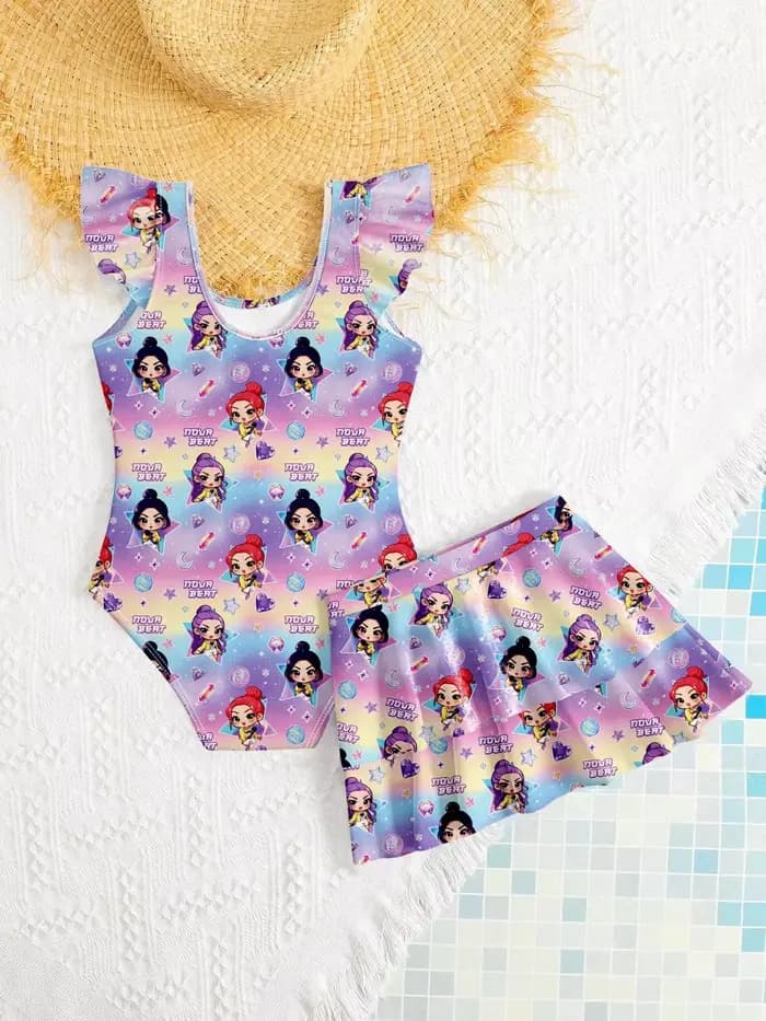 Maillot de bain imprimé dessin animé pour filles